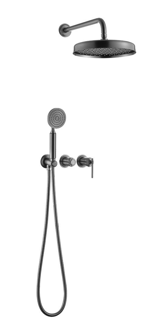 Смеситель встроенный + верхний+ ручной душ, ETERNA GUN METAL