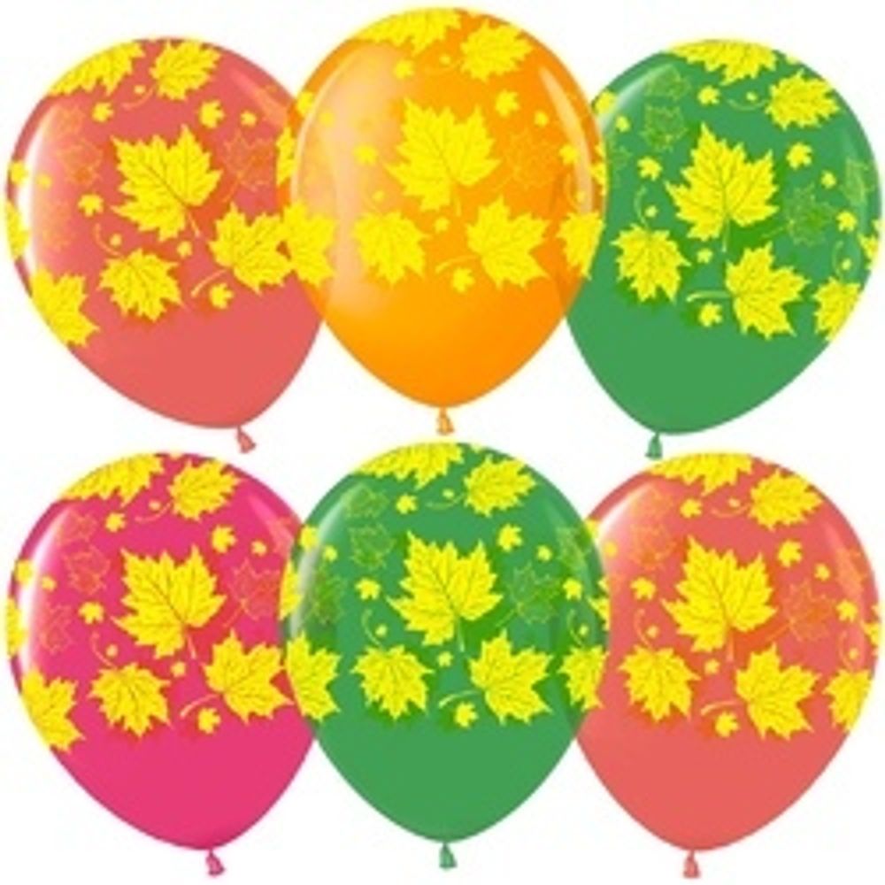 Шар (12"/30 см) Яркие листья, Ассорти, кристалл, 5 ст 25 шт.