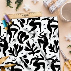 Ткань сатин танец женщин и кораллы на белом фоне