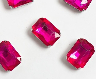 Стразы пришивные стекло в оправе "Прямоугольник", р. 18х13 мм, фуксия