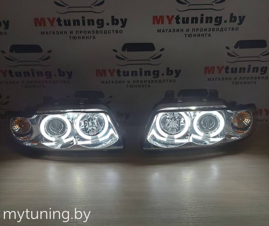 Передние фары Audi A4 B5 angel eyes chrome
