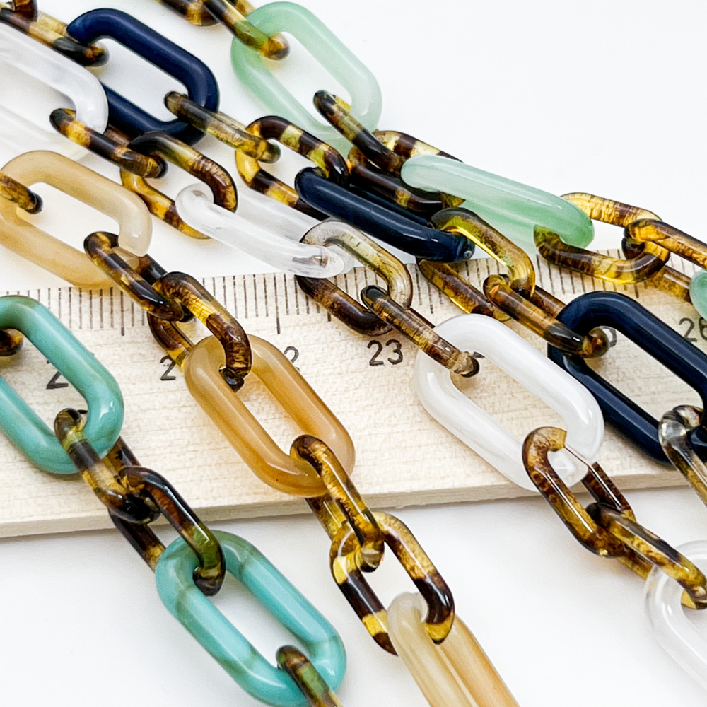 Цепочка пластик, цвет бирюзовый, размер звена 20*11 и 14*8 мм, цена за 1 метр