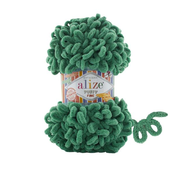 Пряжа Alize (Ализе) Puffy Fine / уп.5 мот. по 100 г, 14м, 532 изумрудно-зеленый