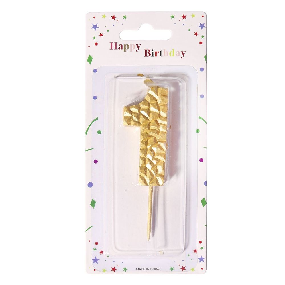 Свеча для торта Alingar, 5-6 см, на пике, "Цифра 1", цвет золото, блистер с европодвесом