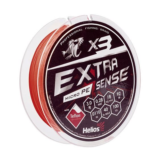 Шнур Helios Extrasense X3 PE Red 92m 3/40LB 0.28mm (HS-ES-X3-3/40LB)