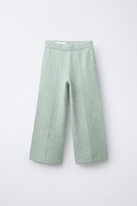 ZARA ТРИКОТАЖНЫЕ БРЮКИ WIDE LEG, СВЕТЛО-ЗЕЛЕНЫЙ