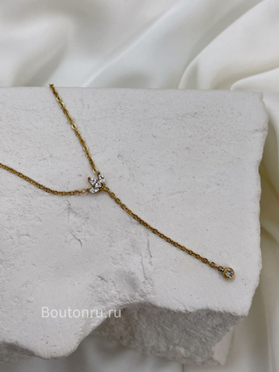 Колье (сотуар) золотистое  цветок со стразами