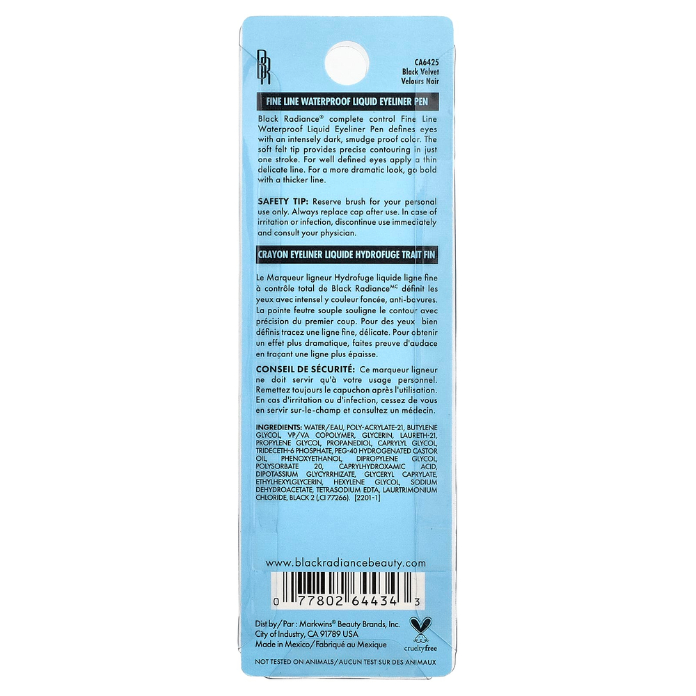 Black Radiance, Fine Line, водостойкая жидкая подводка для глаз, CA6425, черный бархат, 0,94 мл (0,03 жидк. унции)