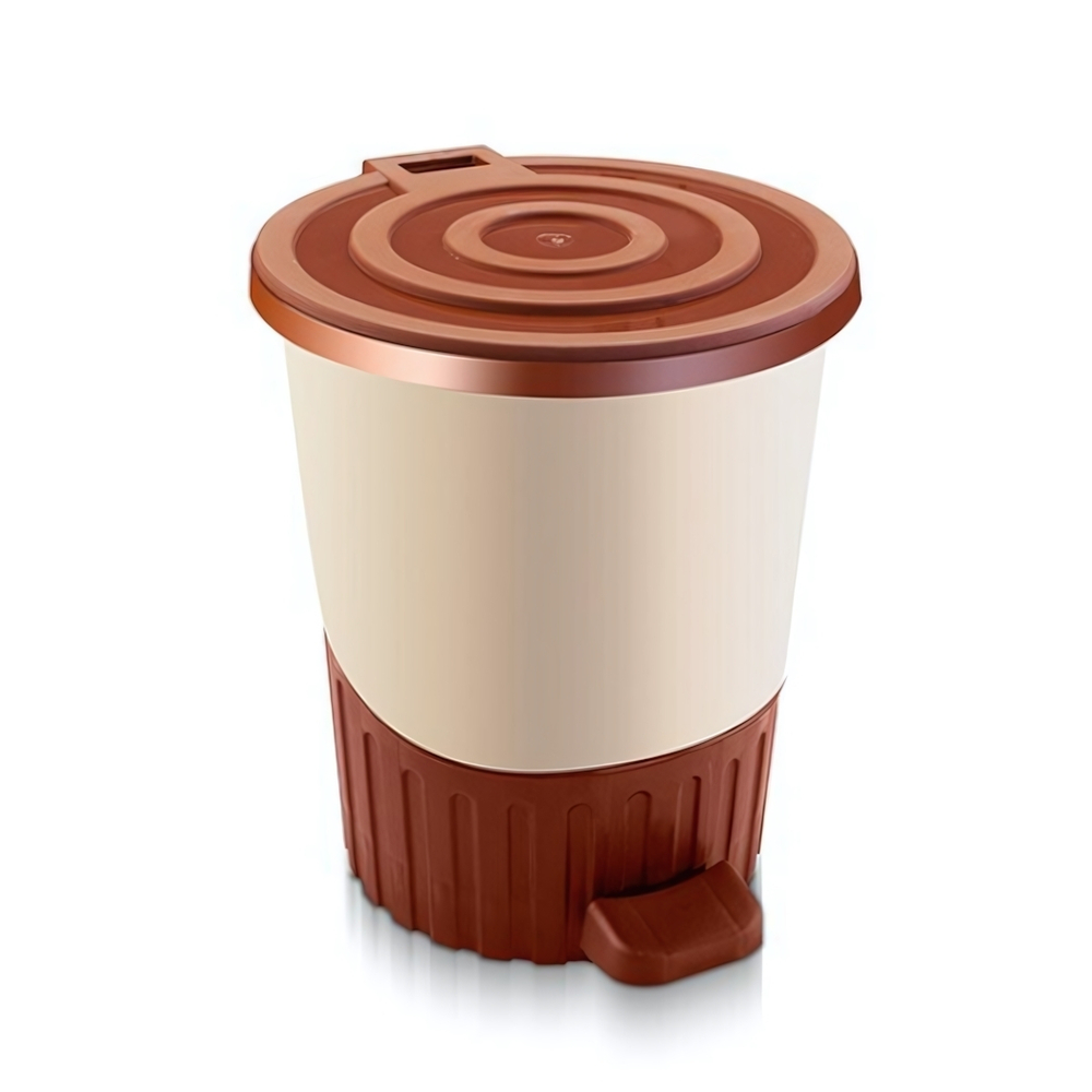 Мусорное ведро с педалью "Круги" 8 лт бежевый-коричневый