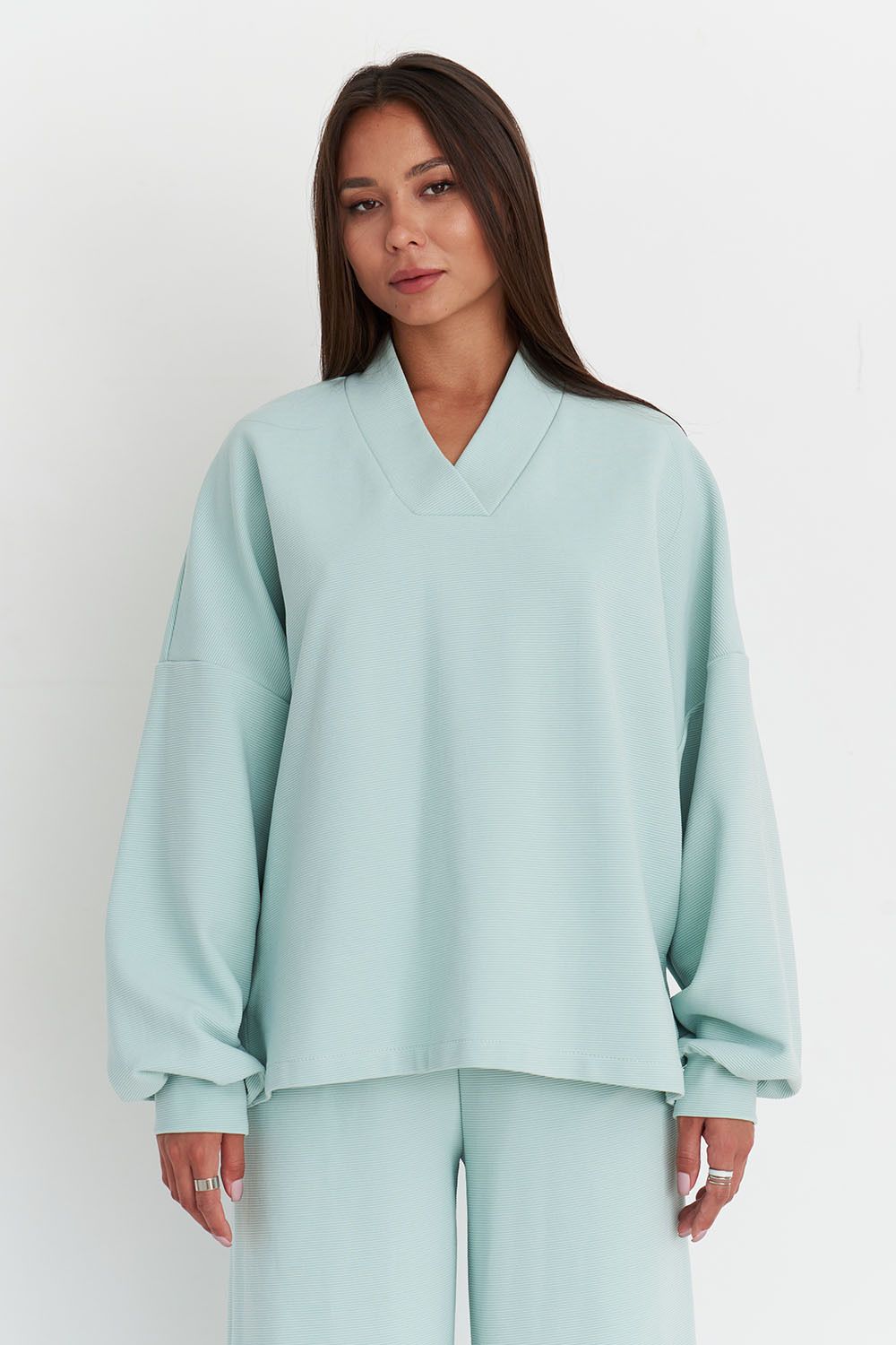 Лонгслив оверсайз из рифленого хлопка цвета мята