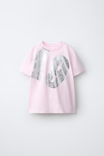 ZARA ФУТБОЛКА С БЛЕСТЯЩЕЙ ЦИФРОЙ, ПАСТЕЛЬНО-РОЗОВЫЙ