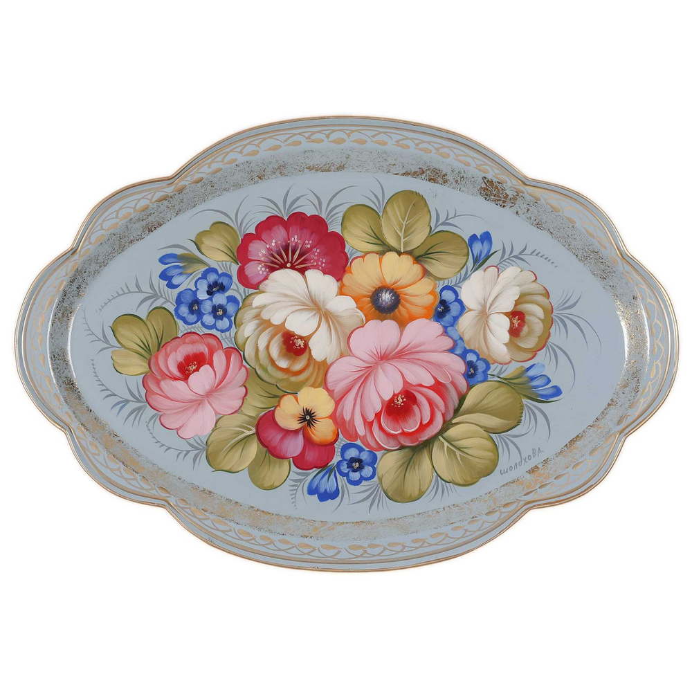 Жостовский поднос декоративный, размер 32х22 см (A11), металлический