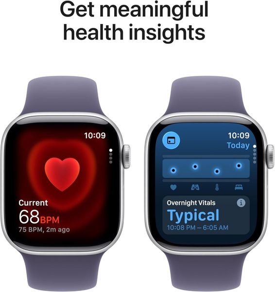 Умные часы Apple Watch Series 11 46 мм из алюминия серебристого цвета, спортивный ремешок цвета «фиолетовый туман» (M/L)