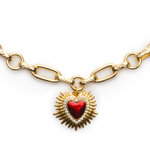 Латунная цепочка с Красным сердцем, gold