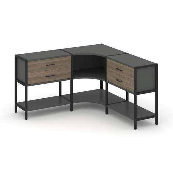 Shelf System Трехсекционный угловой стеллаж двухярусный с ящиками SN.STMU-231 Антрацит/Вяз Благородн