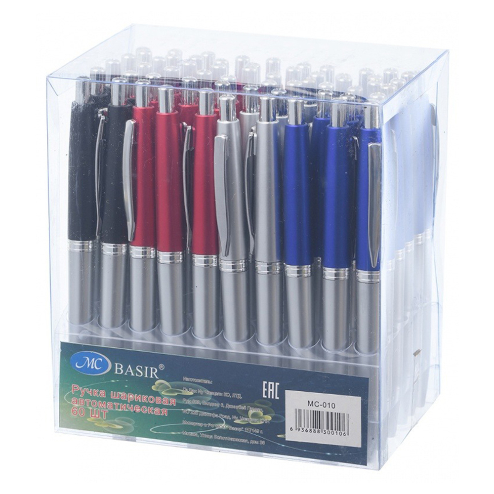 Ручка шариковая, автоматическая, Basir, синие чернила, 4 цвета корпуса, 60 шт