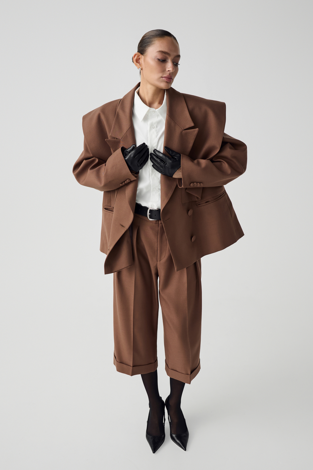 Комлект: шерстяной жакет с акцентными деталями и кюлоты из шерсти (xs-s)