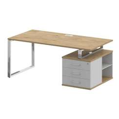 Shift Стол руководителя с опорной тумбой, правый SK.SRT-180 (R) Тиквуд Светлый/Белый Бриллиант 1800*