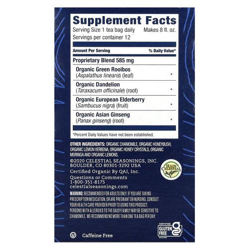 Celestial Seasonings, Tea Well, Daily Wellness, органический мед и лимон, без кофеина, 12 чайных пакетиков, 18 г (0,6 унции)