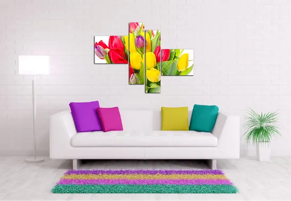 Модульная картина "Разноцветные тюльпаны"