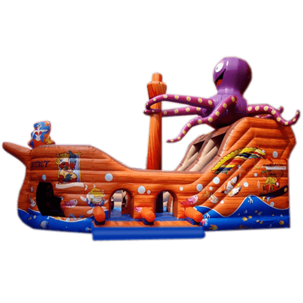 Коммерческий надувной батут "Корабль с осьминогом" 10*5*7 м