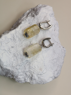 Серьги с натуральным цитрином - «Солнечная грань»