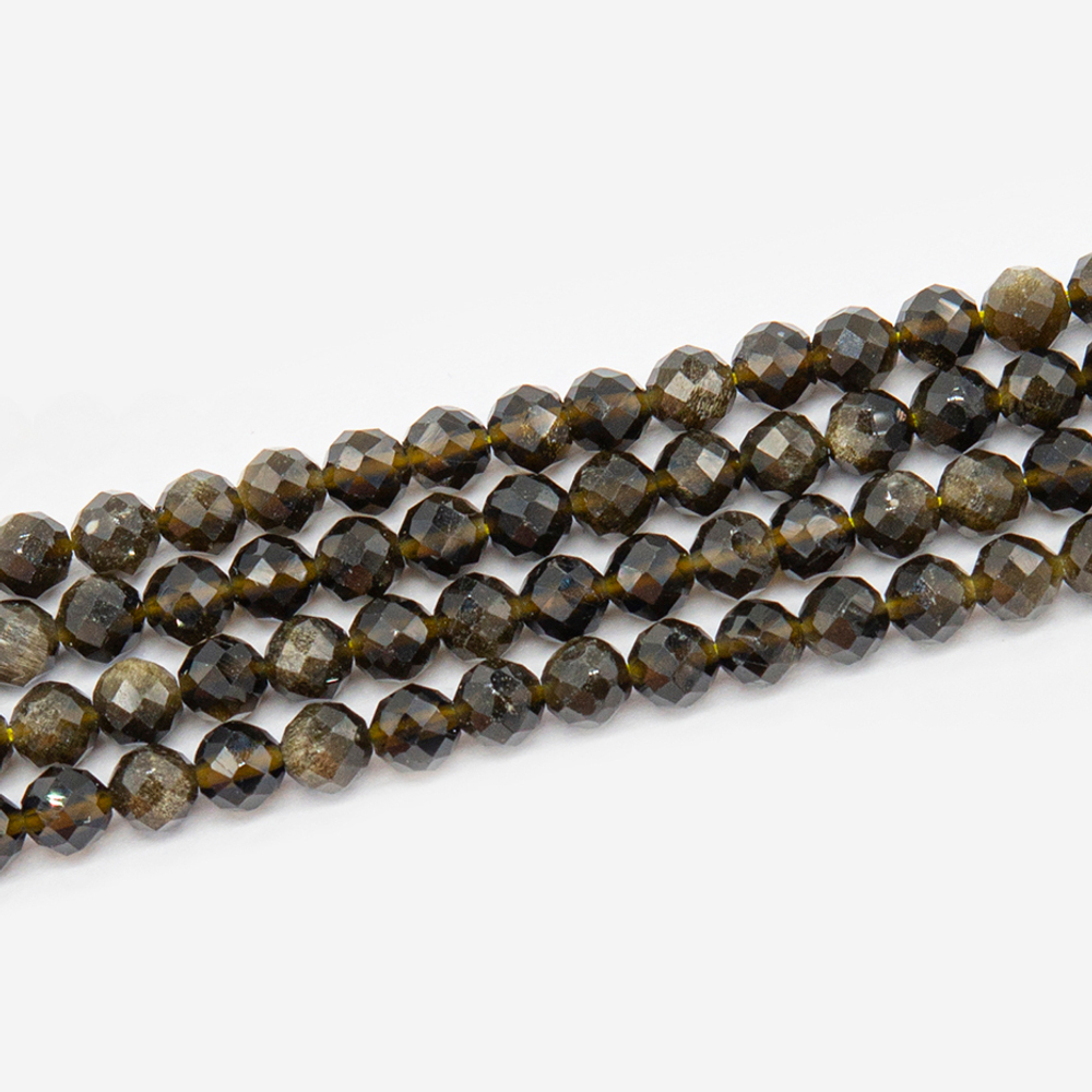 Золотой обсидиан, бусины в форме шара, 3,3мм, микроогранка