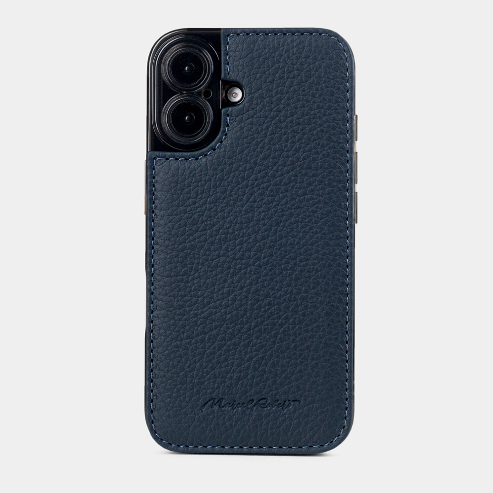 Чехол для iPhone 16 Plus из кожи теленка, синего цвета