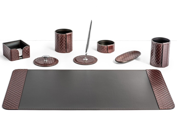 Набор офисный Дзен из кожи FG Brown treccia/черный 8 предметов