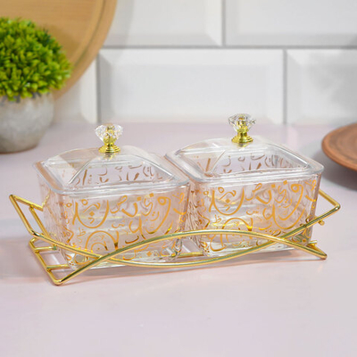 Менажница 2-х секционная 20*9,5*8,5см на металлической подставке, 9187