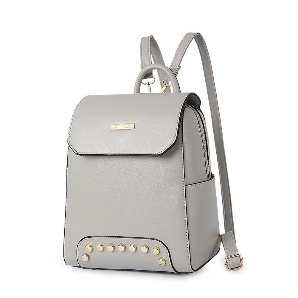 Средний стильный женский повседневный рюкзак с клёпками 22х25х12 см серого цвета из экокожи 2576-3