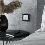 Выключатель двухклавишный проходной с подсветкой (белый матовый)