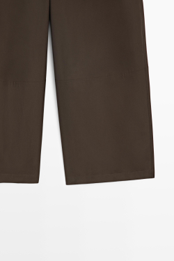 Massimo Dutti Брюки из смесового хлопкового поплина с широкими штанинами, хаки