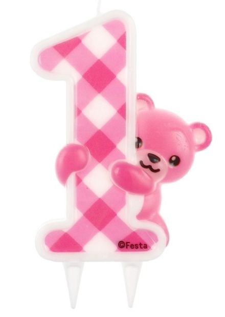 Свеча-цифра 1 "Розовый медвежонок"
