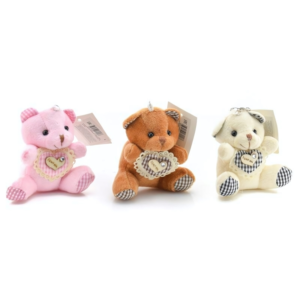 Игрушка брелок Медведь с сердцем, 10 см, микс