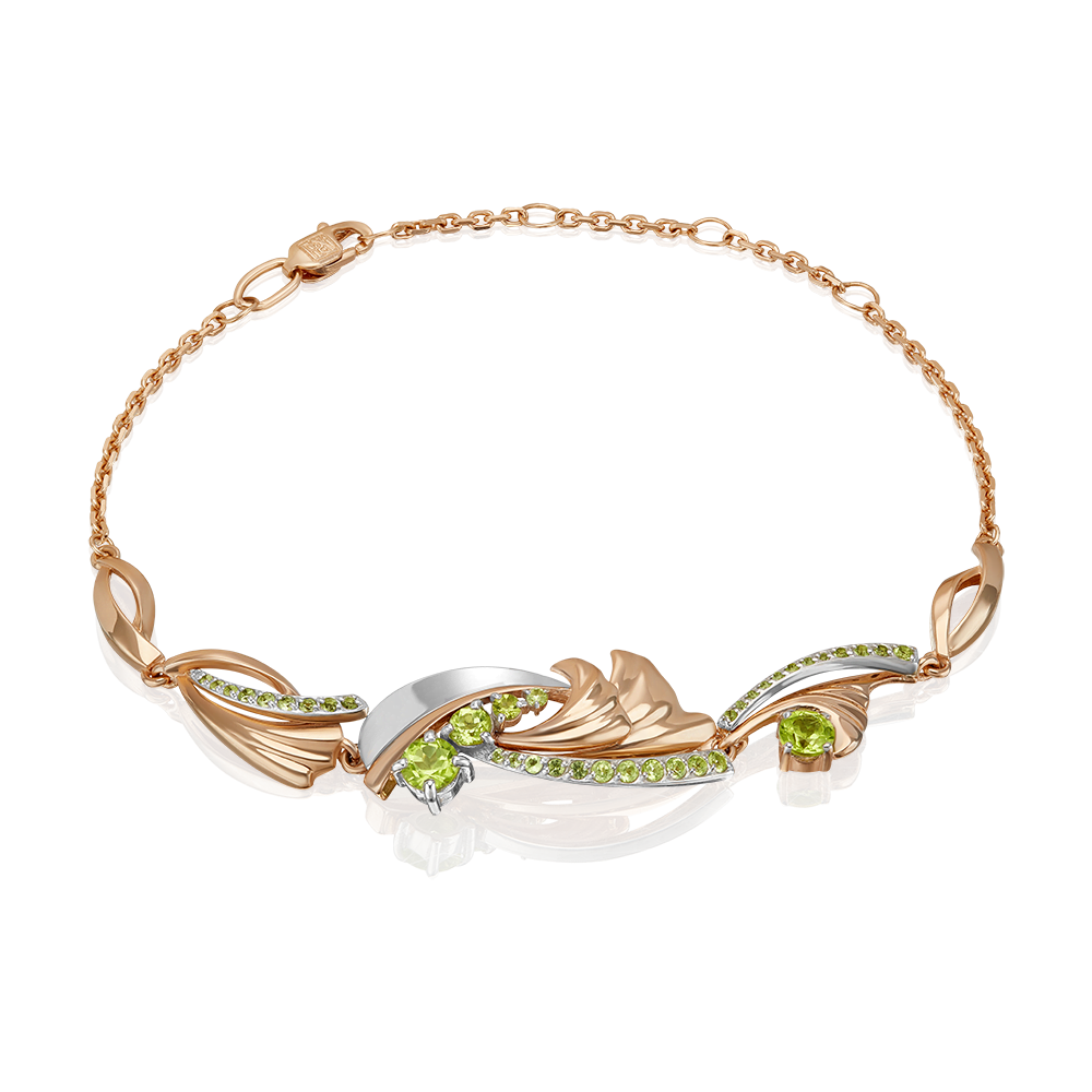 Браслет «Стихия Земли» из комбинированного золота c хризолитами Артикул: 05-0798-00-205-1111