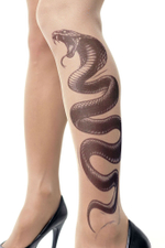 Колготки с принтом в виде кобры на левой ножке (Размер: S-M-L) (Цвет: бежевый)