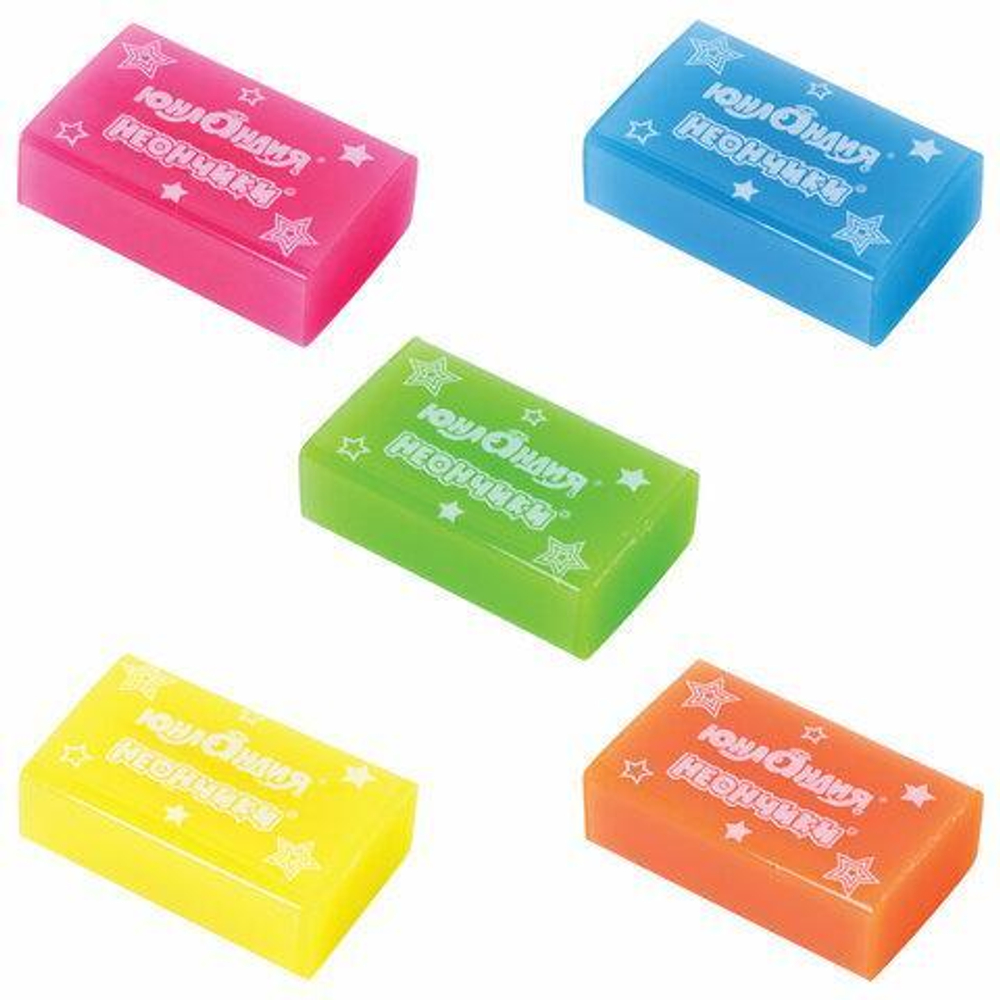 Ластик 38х24х12мм, "Неончики" прямоугольный, экологичный ПВХ, ассорти 228077 (ЮНЛАНДИЯ)