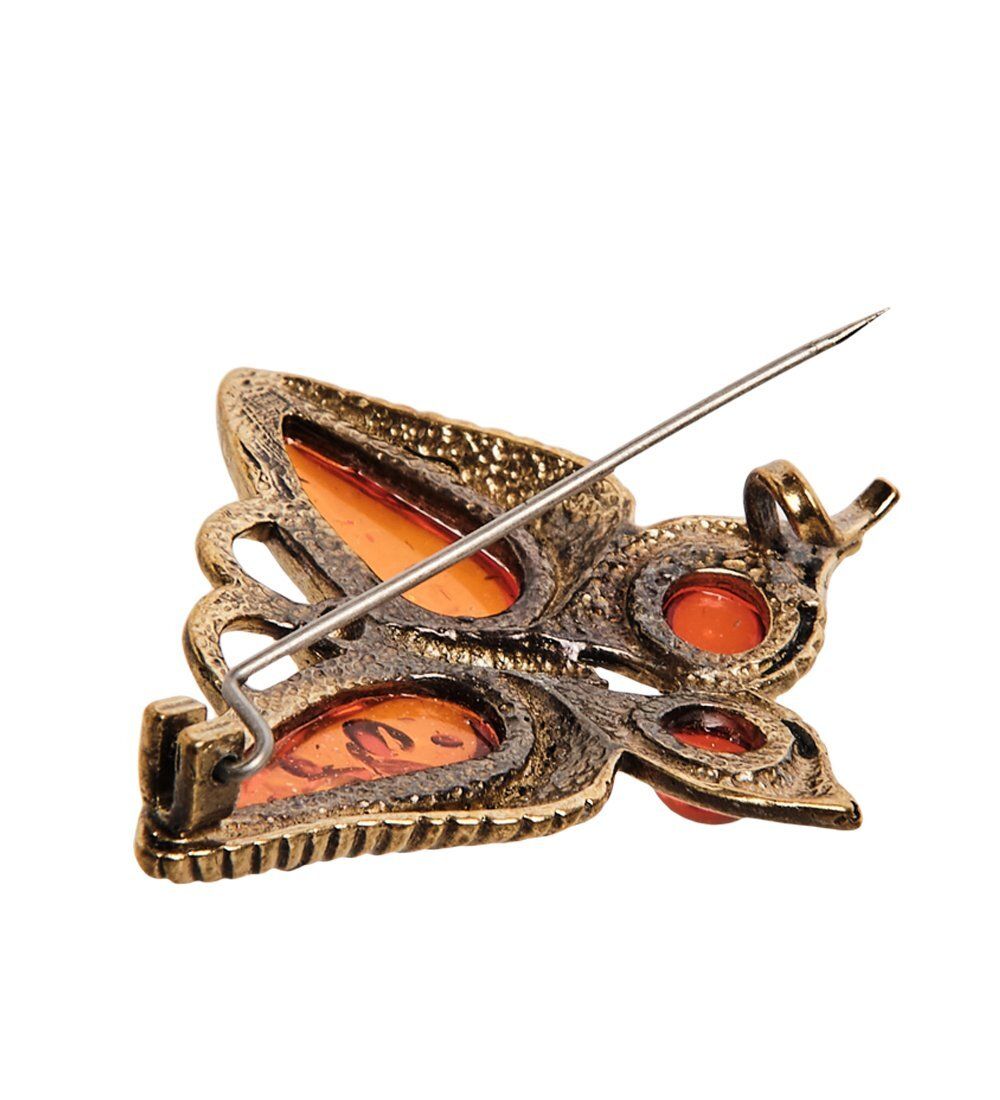 AM-2541 Брошь «Бабочка Капустница» (латунь, янтарь)