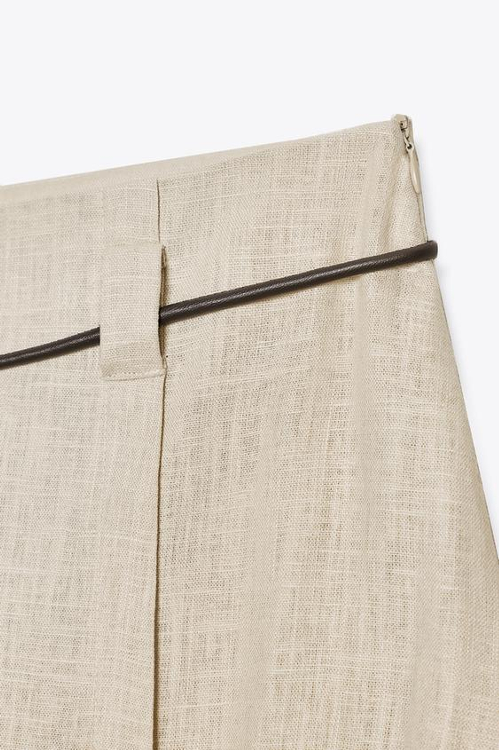 ZARA ЮБКА-МИДИ С РЕМНЕМ И ЛЬНОМ, ПЕСОЧНЫЙ