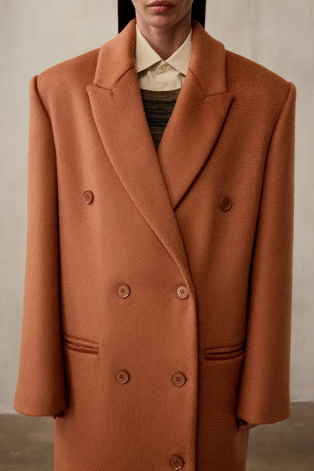 Пальто двубортное (((Power + dressing))), терракотовое