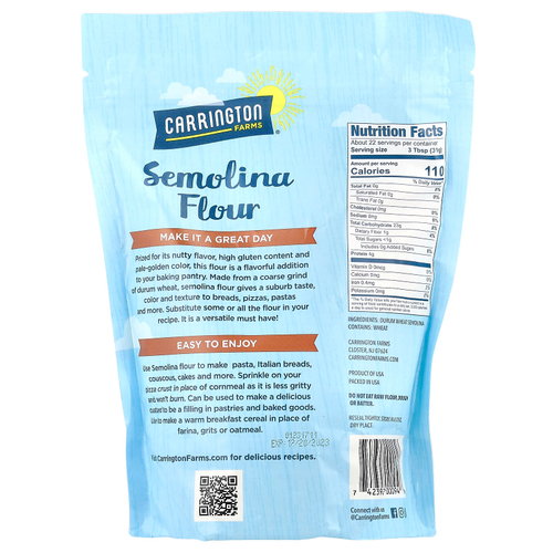 Carrington Farms, Манная крупа, из твердых сортов пшеницы, 24 унции