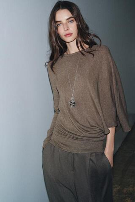 ZARA БРЮКИ WIDE LEG С ЗАЩИПАМИ — ZW COLLECTION, КОРИЧНЕВЫЙ МЕЛАНЖ