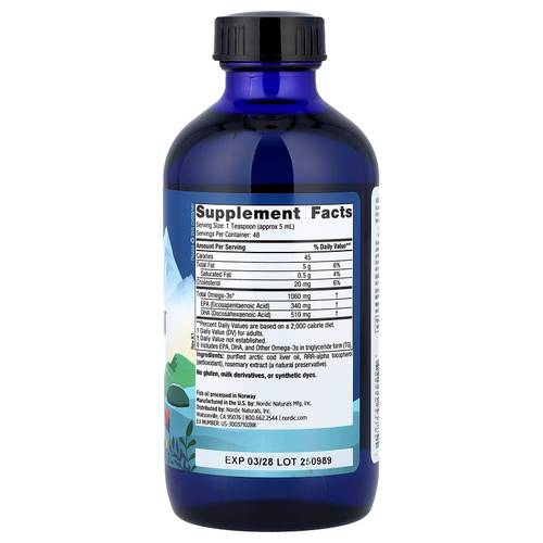 Nordic Naturals, Arctic Cod Liver Oil™, без добавок, 1060 мг, 237 мл (8 жидк. унций)
