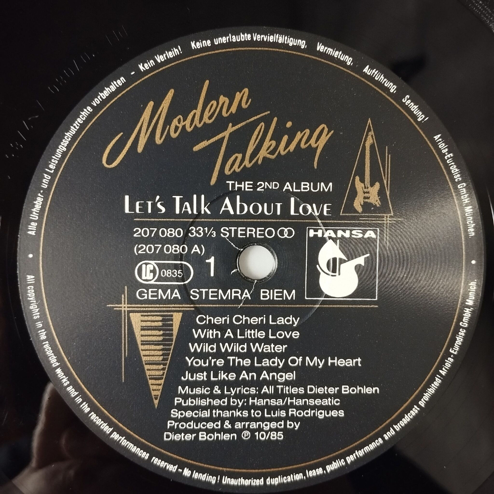 Винтажная виниловая пластинка LP Modern Talking Let's Talk About Love (The 2nd Album) (Germany 1985) Cheri Cheri Lady