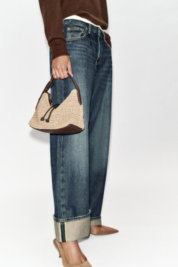 ZARA ПЛЕТЕНАЯ МИНИ-СУМКА С РУЧКОЙ, СВЕТЛО-БЕЖЕВЫЙ