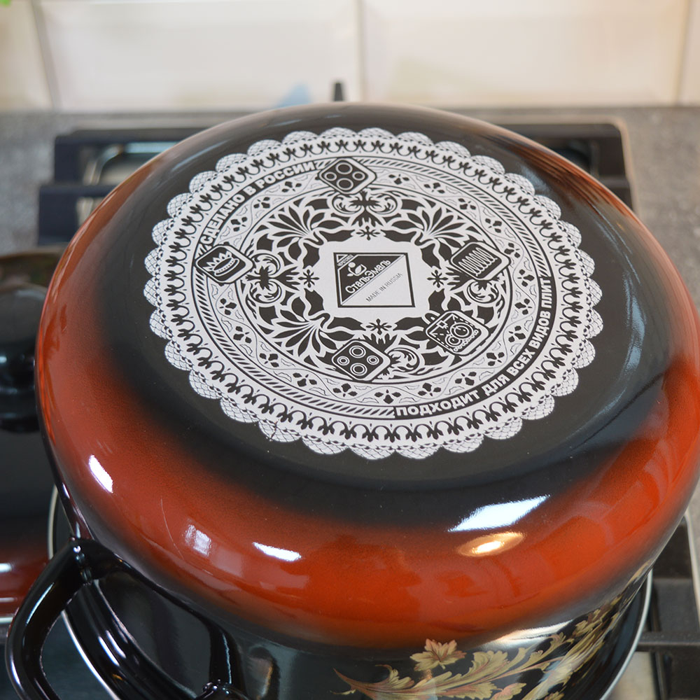 Кастрюля 5,5л коническая "Драгоценная" черная с красным