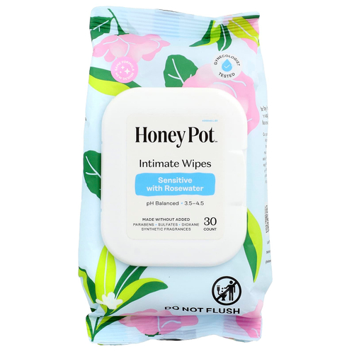 The Honey Pot Company, салфетки для интимной гигиены, для чувствительных зубов, с розовой водой, 30 шт.