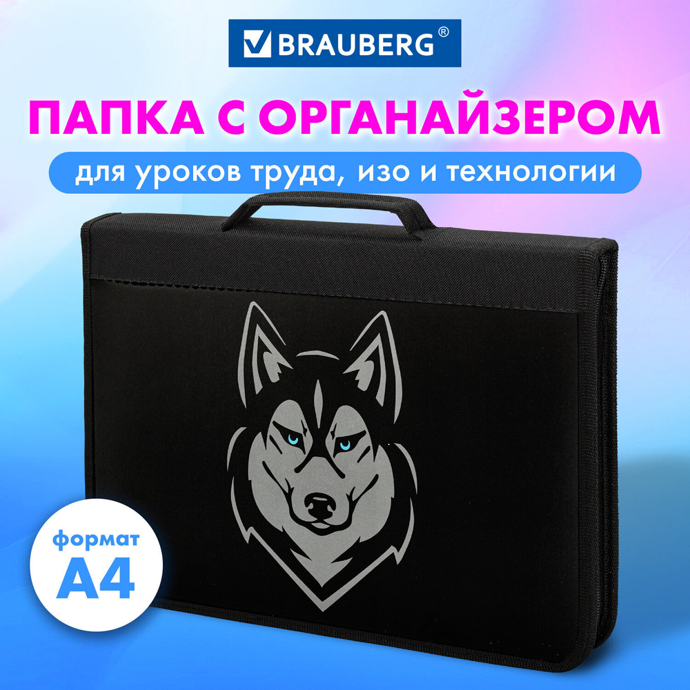 Папка на молнии BRAUBERG А4 с ручкой с органайзером 1 отделение "Husky" (2 штуки в упаковке)