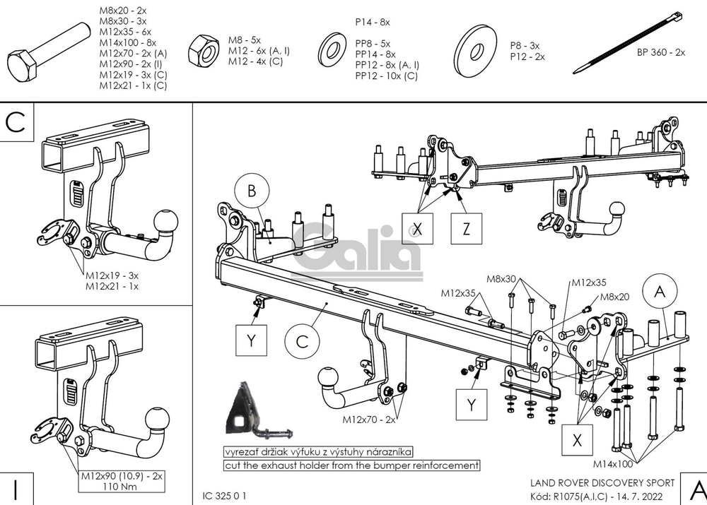 Фаркоп оцинкованный для Land Rover Discovery Sport 5-местная версия (с запасным колесом в багажнике) 2019- быстросъемное крепление шара, Galia.R107C